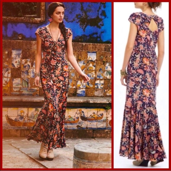 EUC Anthropologie Leifsdoittir 4P Bruna Floral Tropical open back trumpet dress - Picture 1 of 16